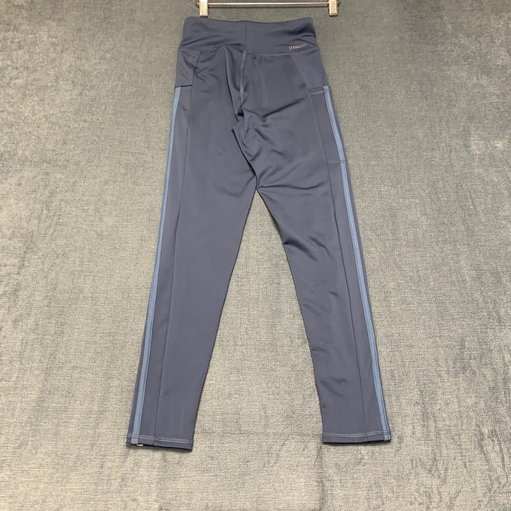 Adidas Optime Leggings Girls L 14 Navy Blue 3-Stripes Tight Fit Yoga Performance